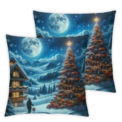 Ulloord Hous Christmas Throw Pillow Covers,Landscape Night Gift Bag Decorative Pillow Covers Digital Printing Linen Blended for Couch Sofa Bed Invisible Zipper