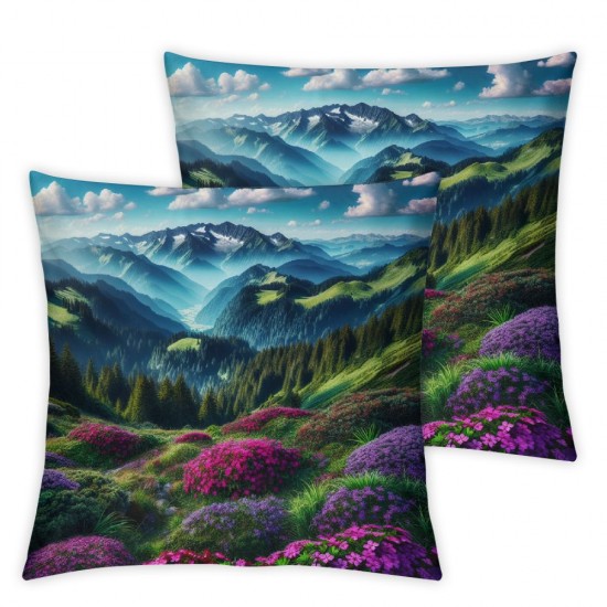 Ulloord Pink Landscape Throw Pillow Covers,Wildflowers Decorative Pillow Covers Digital Printing Blended Fabric for Couch Sofa Bed Invisible Zipper