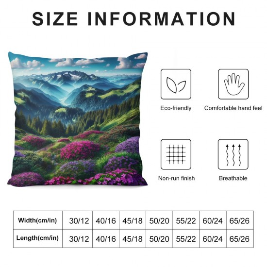 Ulloord Pink Landscape Throw Pillow Covers,Wildflowers Decorative Pillow Covers Digital Printing Blended Fabric for Couch Sofa Bed Invisible Zipper