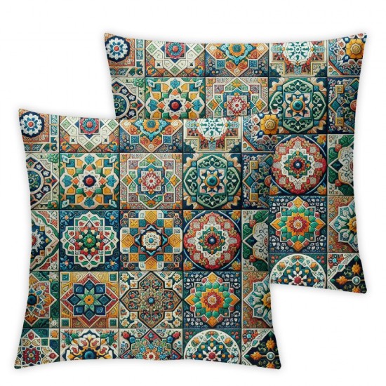 Ulloord  Moroccan Tile Throw Pillow Covers,Ornament Portuguese Mosaic Decorative Pillow Covers Digital Printing Blended Fabric for Couch Sofa Bed Invisible Zipper