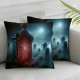 Ulloord Witch Hat Skull Throw Pillow Covers, Strange Light School Decorative Pillow Covers Digital Printing for Couch Sofa Bed Invisible Zipper