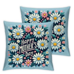 Ulloord  Happy Mother Day Throw Pillow Covers,Daisy Flower On Blue Decorative Pillow Covers Digital Printing Linen Blended for Couch Sofa Bed Invisible Zipper