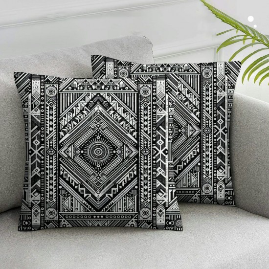 Ulloord Throw Pillow Covers,Ethnic White Stripes Decorative Pillow Covers Digital Printing Linen Blended for Couch Sofa Bed Invisible Zipper