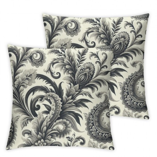 Ulloord  Gray and White Floral Throw Pillow Covers,Victorian Style White Flower On Grey Decorative Pillow Covers Digital Printing Linen Blended for Couch Sofa Bed Invisible Zipper