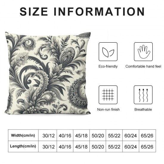 Ulloord  Gray and White Floral Throw Pillow Covers,Victorian Style White Flower On Grey Decorative Pillow Covers Digital Printing Linen Blended for Couch Sofa Bed Invisible Zipper