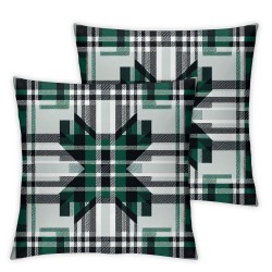 Ulloord  Olive Green Plaid Throw Pillow Covers,White Black Scottish Tartan Flannel Decorative Pillow Covers Digital Printing Linen Blended for Couch Sofa Bed Invisible Zipper