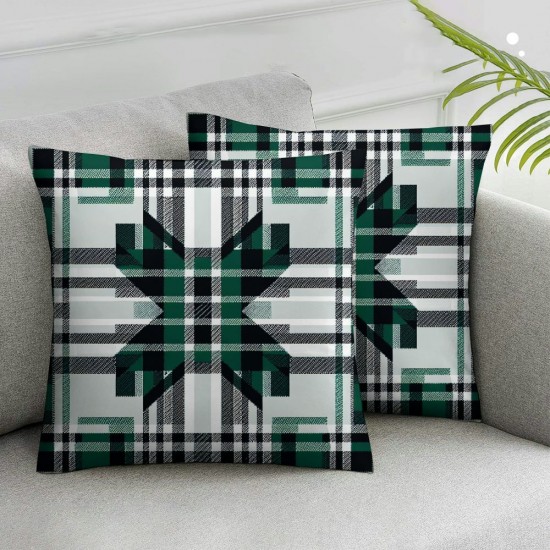 Ulloord  Olive Green Plaid Throw Pillow Covers,White Black Scottish Tartan Flannel Decorative Pillow Covers Digital Printing Linen Blended for Couch Sofa Bed Invisible Zipper