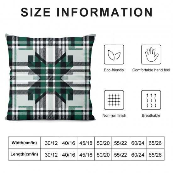 Ulloord  Olive Green Plaid Throw Pillow Covers,White Black Scottish Tartan Flannel Decorative Pillow Covers Digital Printing Linen Blended for Couch Sofa Bed Invisible Zipper