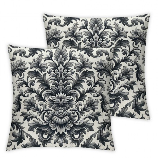 Ulloord Gray Throw Pillow Covers, Floral Decorative Pillow Covers Digital Printing Linen Blended for Couch Sofa Bed Invisible Zipper