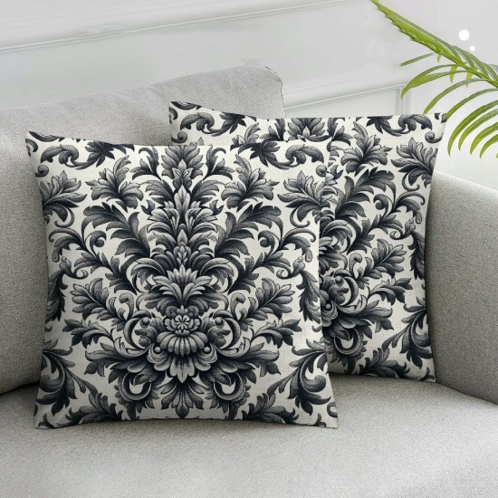 Ulloord Gray Throw Pillow Covers, Floral Decorative Pillow Covers Digital Printing Linen Blended for Couch Sofa Bed Invisible Zipper