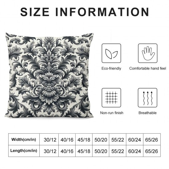 Ulloord Gray Throw Pillow Covers, Floral Decorative Pillow Covers Digital Printing Linen Blended for Couch Sofa Bed Invisible Zipper