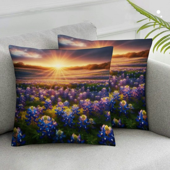 Ulloord Purplish Blue Throw Pillow Covers,Yellow Nature Decorative Pillow Covers Digital Printing Linen Blended for Couch Sofa Bed Invisible Zipper