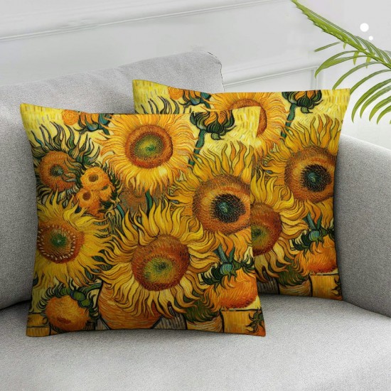 Ulloord Yellow Sunflower Throw Pillow Covers, Decorative Pillow Covers Digital Printing Linen Blended for Couch Sofa Bed Invisible Zipper