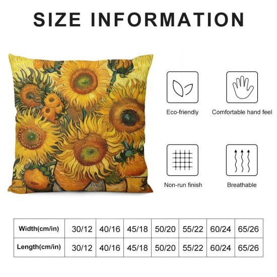 Ulloord Yellow Sunflower Throw Pillow Covers, Decorative Pillow Covers Digital Printing Linen Blended for Couch Sofa Bed Invisible Zipper