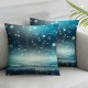 Ulloord Blue Throw Pillow Covers, Lights Christmas Decorative Pillow Covers Digital Printing Linen Blended for Couch Sofa Bed Invisible Zipper