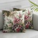 Ulloord Pink Flowers Leaves Throw Pillow Covers,Beige Watercolor Floral Decorative Pillow Covers Digital Printing Linen Blended for Couch Sofa Bed Invisible Zipper