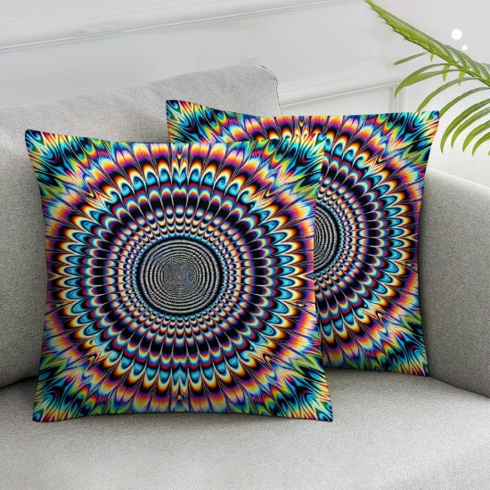 Ulloord  Psychedelic Rainbow Dark Throw Pillow Covers,Free Ball Stripes Geometric Modern Decorative Pillow Covers Digital Printing Linen Blended for Couch Sofa Bed Invisible Zipper