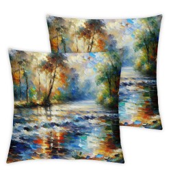 Ulloord Yellow Nature Landscape Throw Pillow Covers, Decorative Pillow Covers Digital Printing for Couch Sofa Bed Invisible Zipper