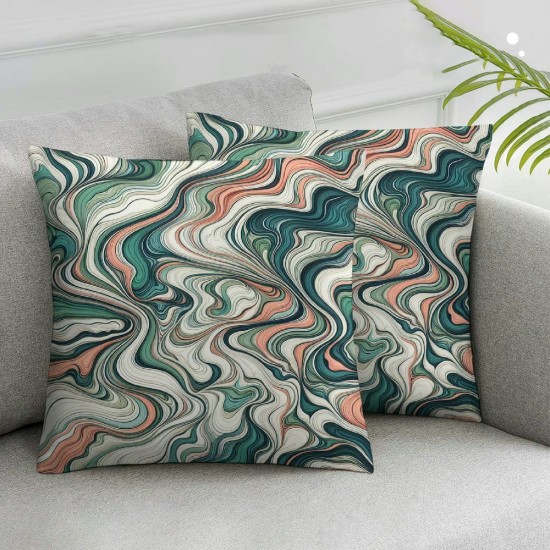 Ulloord Green Throw Pillow Covers,Texture Modern Flow Decorative Pillow Covers Digital Printing Blended Fabric for Couch Sofa Bed Invisible Zipper