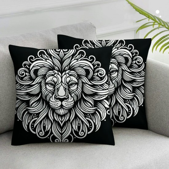 Ulloord Throw Pillow Covers,White Line Cartoon King Animals Decorative Pillow Covers Digital Printing Blended Fabric for Couch Sofa Bed Invisible Zipper