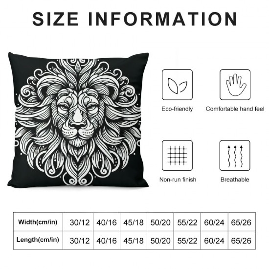 Ulloord Throw Pillow Covers,White Line Cartoon King Animals Decorative Pillow Covers Digital Printing Blended Fabric for Couch Sofa Bed Invisible Zipper