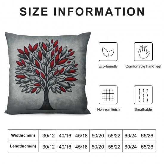 Ulloord  Modern Artwork Throw Pillow Covers,Stylized Tree Interior Abstract Red Black Decorative Pillow Covers Digital Printing Linen Blended for Couch Sofa Bed Invisible Zipper