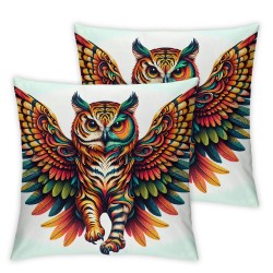 Ulloord Throw Pillow Covers Handsome Flying Owl Square Pillowcases for Home Decor Sofa Car Bedroom Abstract Fire Clouds Background Animal Art Design Pillow Cases