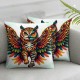 Ulloord Throw Pillow Covers Handsome Flying Owl Square Pillowcases for Home Decor Sofa Car Bedroom Abstract Fire Clouds Background Animal Art Design Pillow Cases