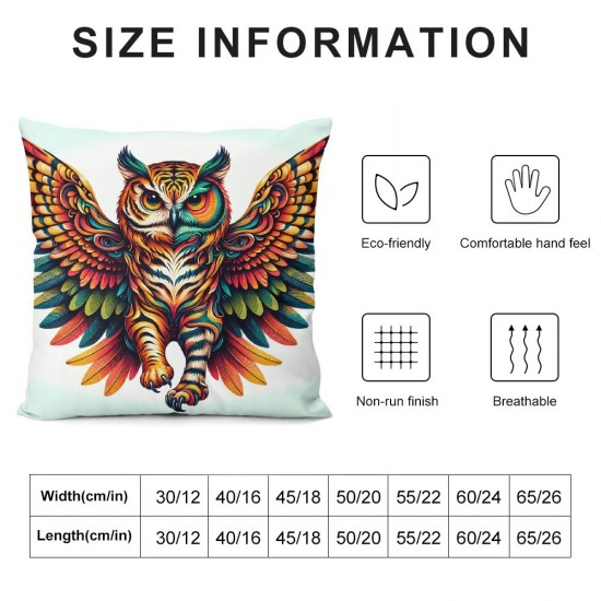 Ulloord Throw Pillow Covers Handsome Flying Owl Square Pillowcases for Home Decor Sofa Car Bedroom Abstract Fire Clouds Background Animal Art Design Pillow Cases