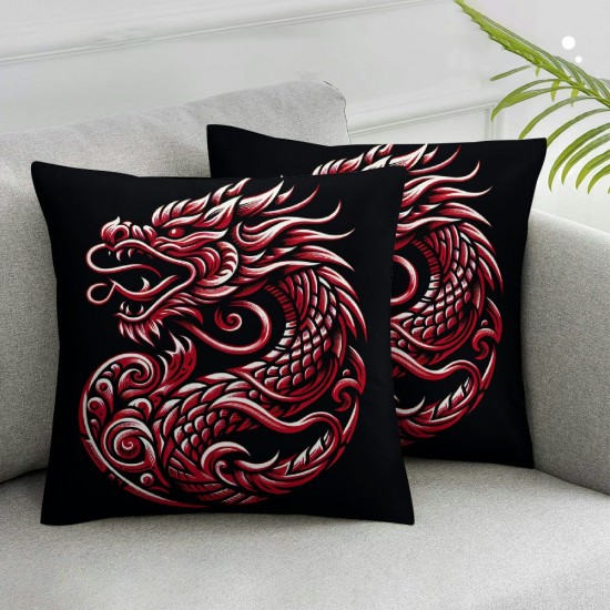 Ulloord Throw Pillow Covers Red Dragon Black Background Design Square Pillowcase for Home Decor Sofa Car Bedroom Pillow case