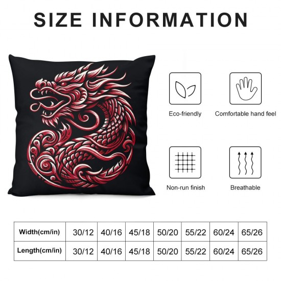 Ulloord Throw Pillow Covers Red Dragon Black Background Design Square Pillowcase for Home Decor Sofa Car Bedroom Pillow case