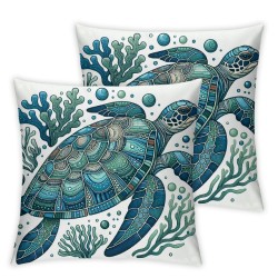 Ulloord Throw Pillow Covers Sea Ocean Life Themed Blue and Coral Design Square Pillowcase for Home Decor Sofa Car Bedroom Pillow case