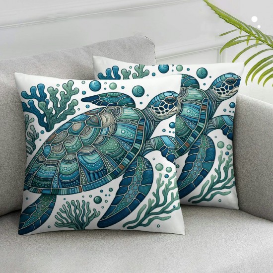 Ulloord Throw Pillow Covers Sea Ocean Life Themed Blue and Coral Design Square Pillowcase for Home Decor Sofa Car Bedroom Pillow case