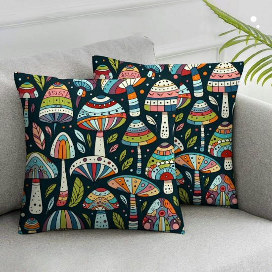 Ulloord Colorful Throw Pillow Covers Black Background Wild Plant Seamless Pattern Square Pillowcases for Home Decor Sofa Car Bedroom Pillow case