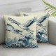 Ulloord Throw Pillow Covers Crane Bird Blue Sea Wave Flowers Design Square Pillowcase for Home Decor Sofa Car Bedroom Pillow case