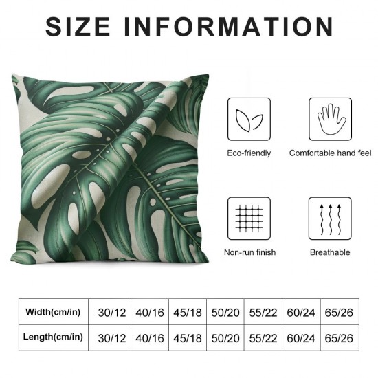 Ulloord Spring Summer Tropical Green Leaf Throw Pillow Covers Banana Leaves Pillowcases Hidden Zipper Home Sofa Cushion Decorative Pillowcase (PB-Green)