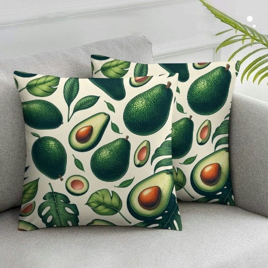 Ulloord Throw Pillow Covers Green Avocados Square Pillowcases for Home Decor Sofa Car Bedroom Palm Leaves Seamless Pattern Art Painting Pillow case