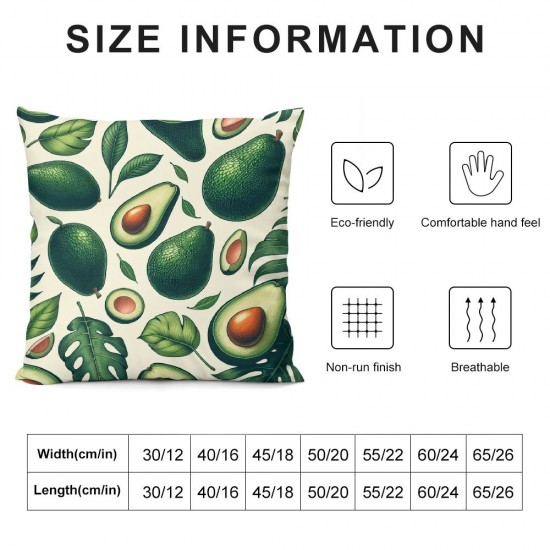 Ulloord Throw Pillow Covers Green Avocados Square Pillowcases for Home Decor Sofa Car Bedroom Palm Leaves Seamless Pattern Art Painting Pillow case