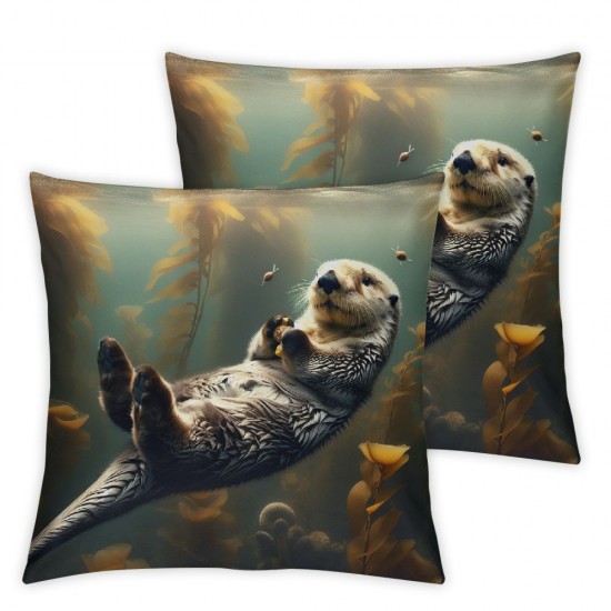 Ulloord Throw Pillow Covers Sea Otters in Water Nature Animal Design Square Pillowcase for Home Decor Sofa Car Bedroom Pillow case