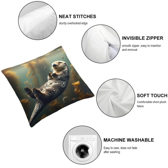 Ulloord Throw Pillow Covers Sea Otters in Water Nature Animal Design Square Pillowcase for Home Decor Sofa Car Bedroom Pillow case