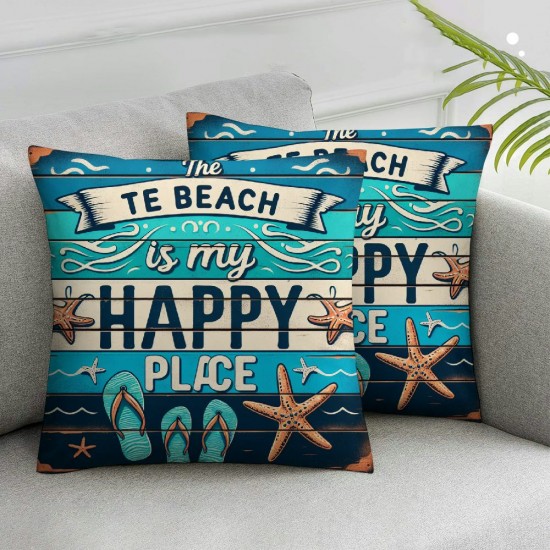 Ulloord Throw Pillow Covers Vintage Blue Wooden Plank Starfish Shell Beach Quote Design Square Pillowcase for Home Decor Sofa Car Bedroom Pillow case