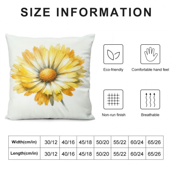 Ulloord Summer Pillow Covers Watercolor Daisy Throw Pillow Covers Summer Yellow Outdoor Décor Cushion Case Decoration for Home Couch Chair Sofa