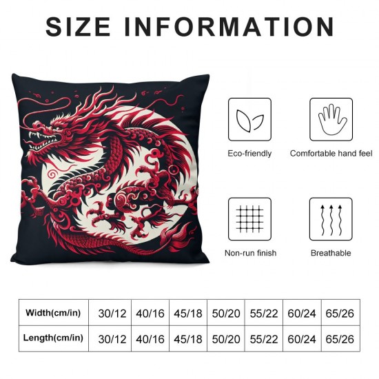 Ulloord Throw Pillow Covers Red Dragon Black Background Design Square Pillowcase for Home Decor Sofa Car Bedroom Pillow case