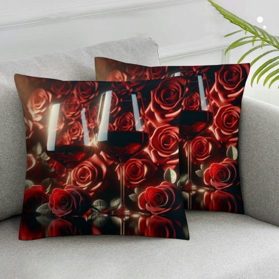 Ulloord Throw Pillow Covers Red Wine Glass with Red Rose Black Design Square Pillowcase for Home Decor Sofa Car Bedroom Pillow case