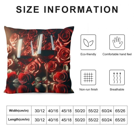 Ulloord Throw Pillow Covers Red Wine Glass with Red Rose Black Design Square Pillowcase for Home Decor Sofa Car Bedroom Pillow case