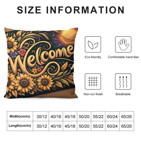 Ulloord Oil Painting Sunflowers Decor Throw Pillow Covers Colorful Vintage Flower Blooming Welcome Word Standard Cushion Case Cover Decor Home Sofa Chair