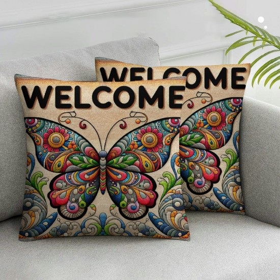 Ulloord Hopyeer Throw Pillow Case Cushion Cover Rustic Farmhouse Welcome Cute Insect Abstract Line Flowers Decor Pillow Covers Pillowcase " Decor Home Sofa Couch (AB-)