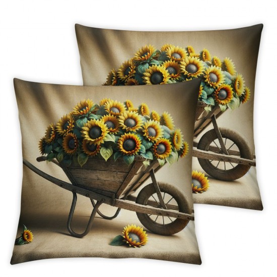 Ulloord Sunflower Pillow Cover Blue Yellow Decorative Throw Pillow Case Outdoor Sofa Blue Buffalo Plaid Home Decor for Summer Fall Spring