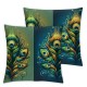 Ulloord Throw Pillow Covers Bright Green Blue Peacock Feathers Design Square Pillowcase for Home Decor Sofa Car Bedroom Pillow case