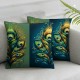 Ulloord Throw Pillow Covers Bright Green Blue Peacock Feathers Design Square Pillowcase for Home Decor Sofa Car Bedroom Pillow case